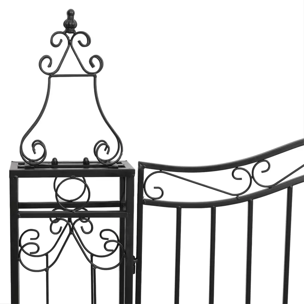 Garden Gate Black Wrought Iron Ornamental Fence Entry Outdoor Patio Yard Decor