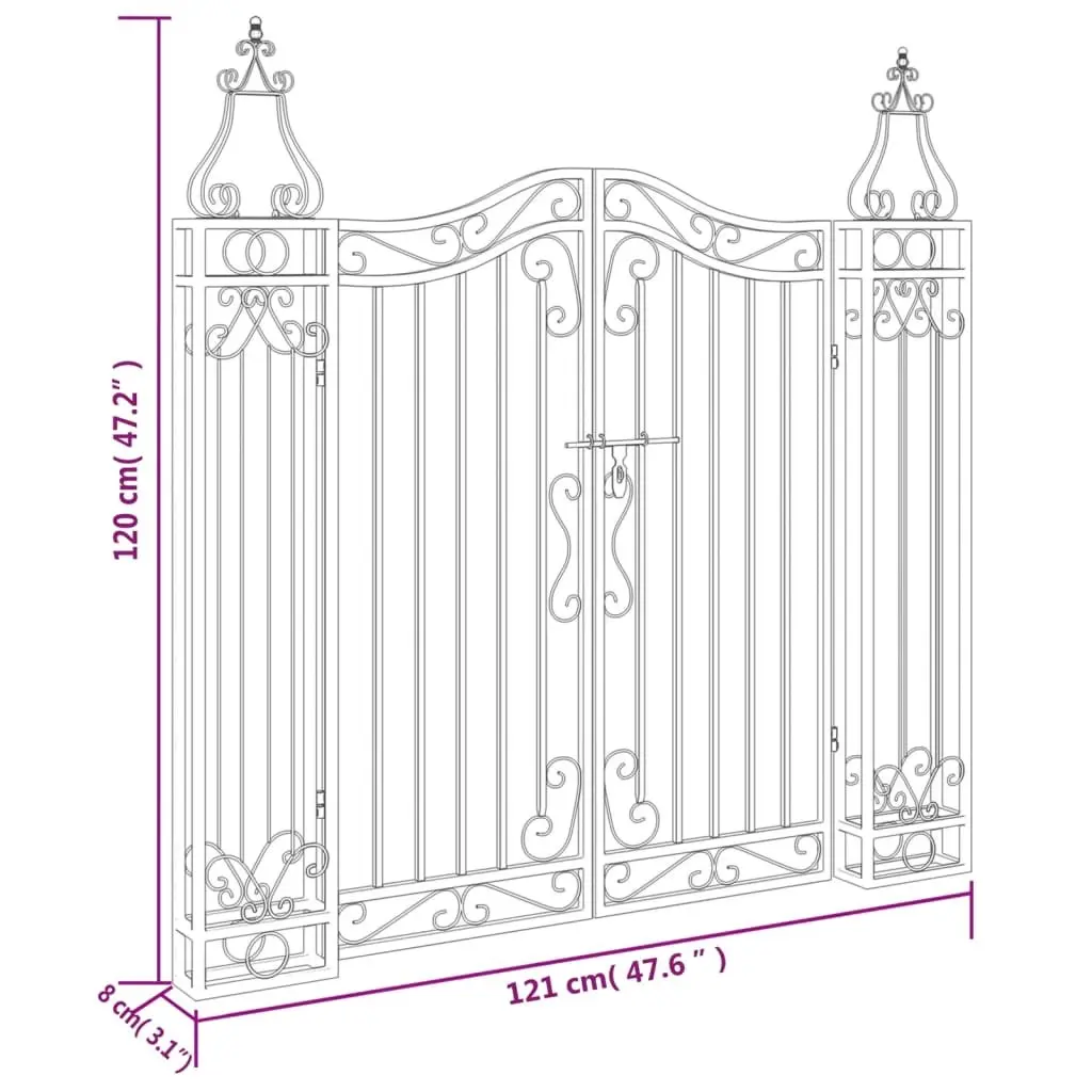 Garden Gate Black Wrought Iron Ornamental Fence Entry Outdoor Patio Yard Decor
