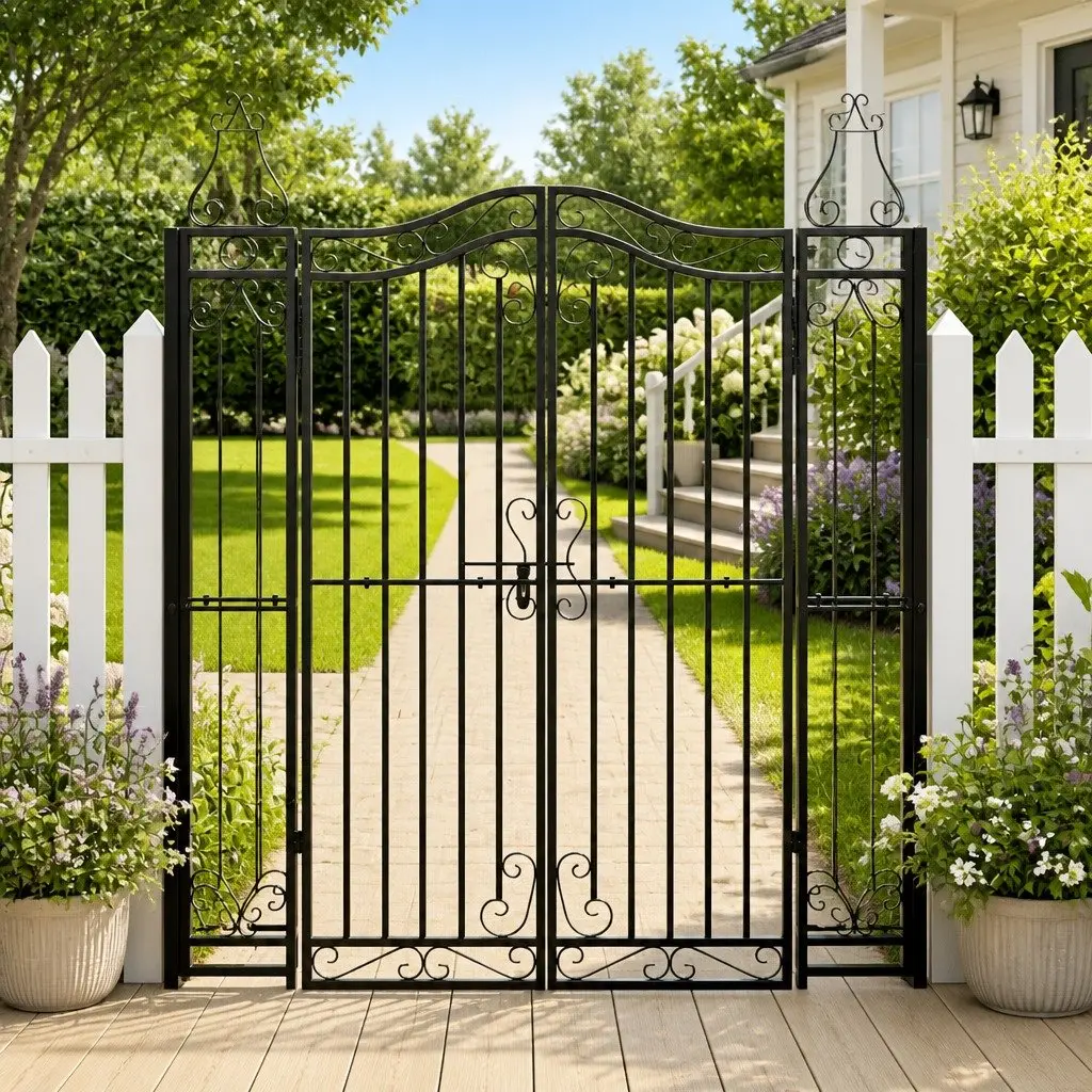 Garden Gate Black Wrought Iron Ornamental Fencing 121W x 150H cm