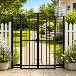 Garden Gate Black Wrought Iron Ornamental Fencing Barrier Outdoor Patio