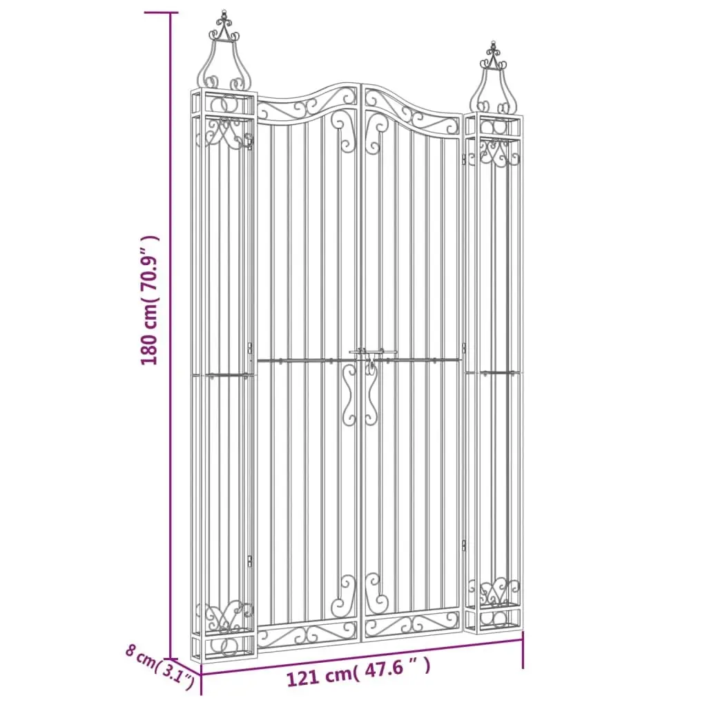 Garden Gate Black 121x180cm Wrought Iron Ornamental Fence Entryway Post