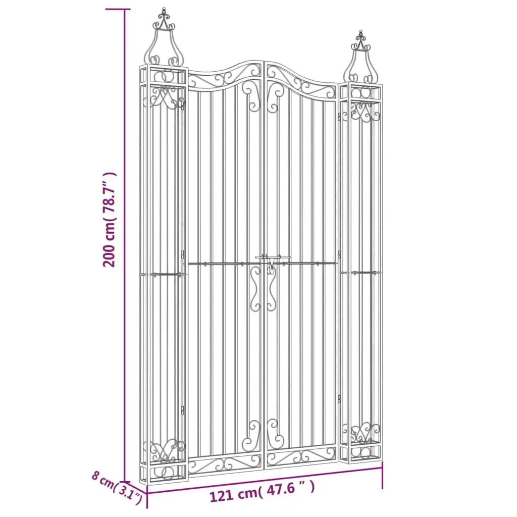Garden Gate Wrought Iron Ornamental Black 121x200cm