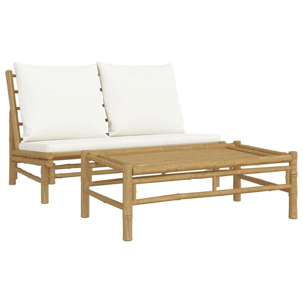Outdoor Garden Lounge Set Bamboo Sectional Sofa with Cushions 2 Piece
