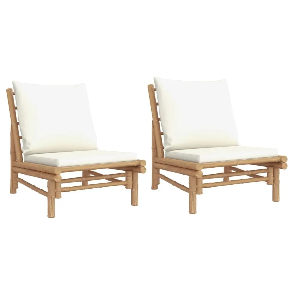 Bamboo Outdoor Garden Chairs 2 Piece Set with Backrest and Cushions