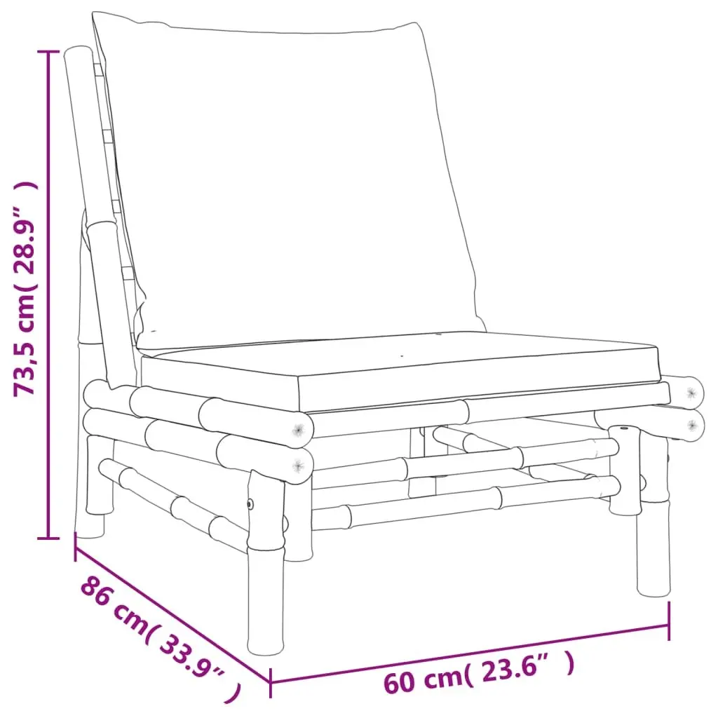 Bamboo Outdoor Garden Chairs 2 Piece Set with Backrest and Cushions