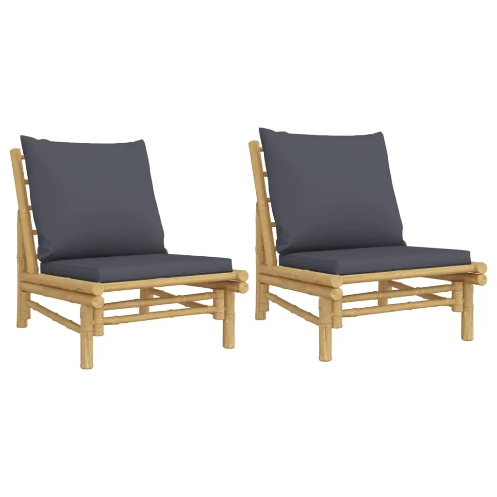 Outdoor Garden Chairs Set 2 pcs Bamboo with Grey Cushions