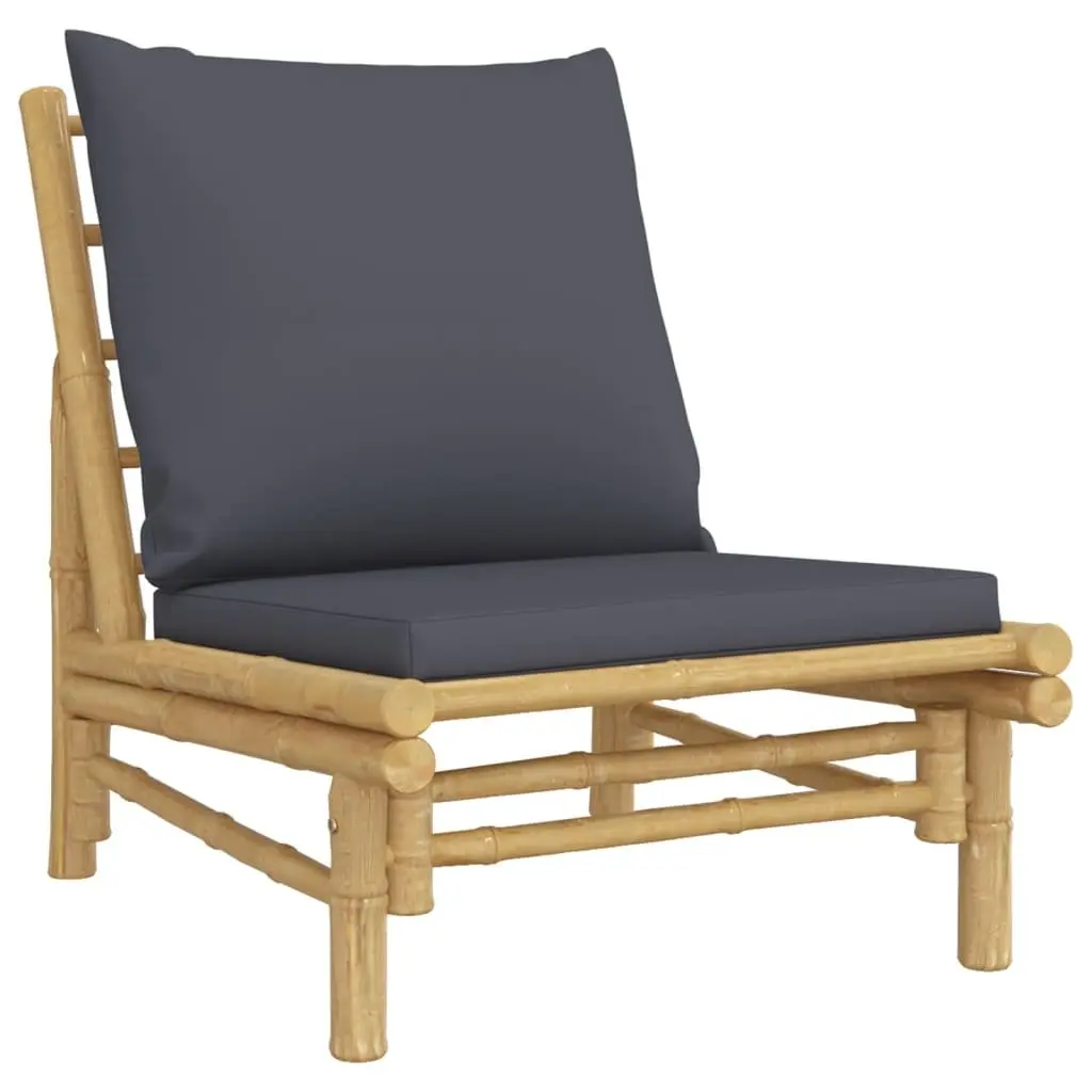 Outdoor Garden Chairs Set 2 pcs Bamboo with Grey Cushions