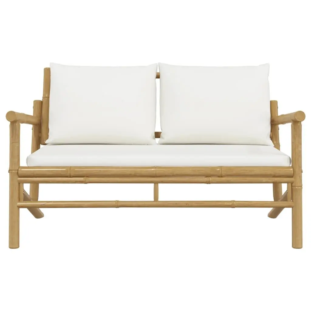 Outdoor Garden Bench Bamboo Frame Cream Cushioned Patio Seating Furniture