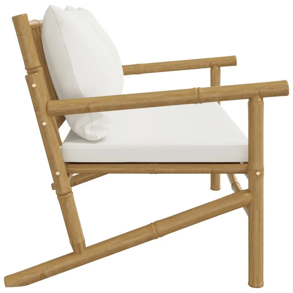 Outdoor Garden Bench Bamboo Frame Cream Cushioned Patio Seating Furniture