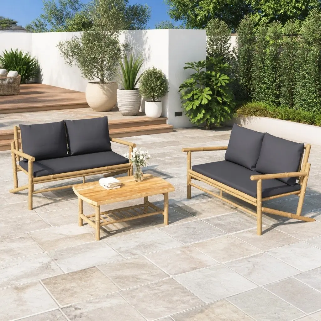 Outdoor Sectional Sofa Lounge Set Durable Bamboo Construction 2 Piece Grey
