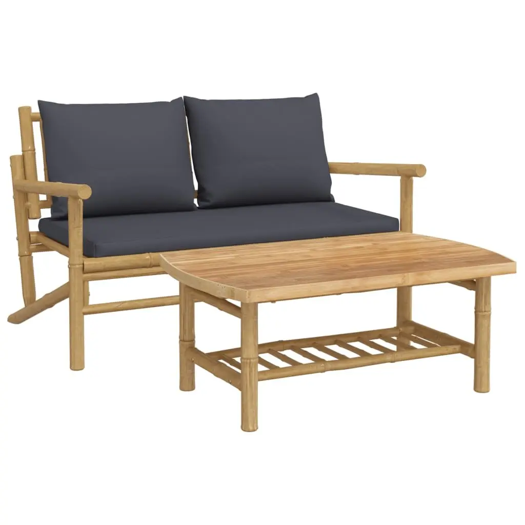 Outdoor Sectional Sofa Lounge Set Durable Bamboo Construction 2 Piece Grey