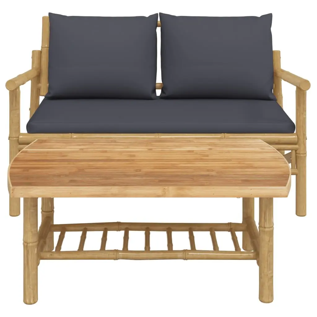 Outdoor Sectional Sofa Lounge Set Durable Bamboo Construction 2 Piece Grey