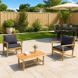 Outdoor Garden Chairs 2 Pcs Grey Cushions Bamboo Patio Seating Backrest