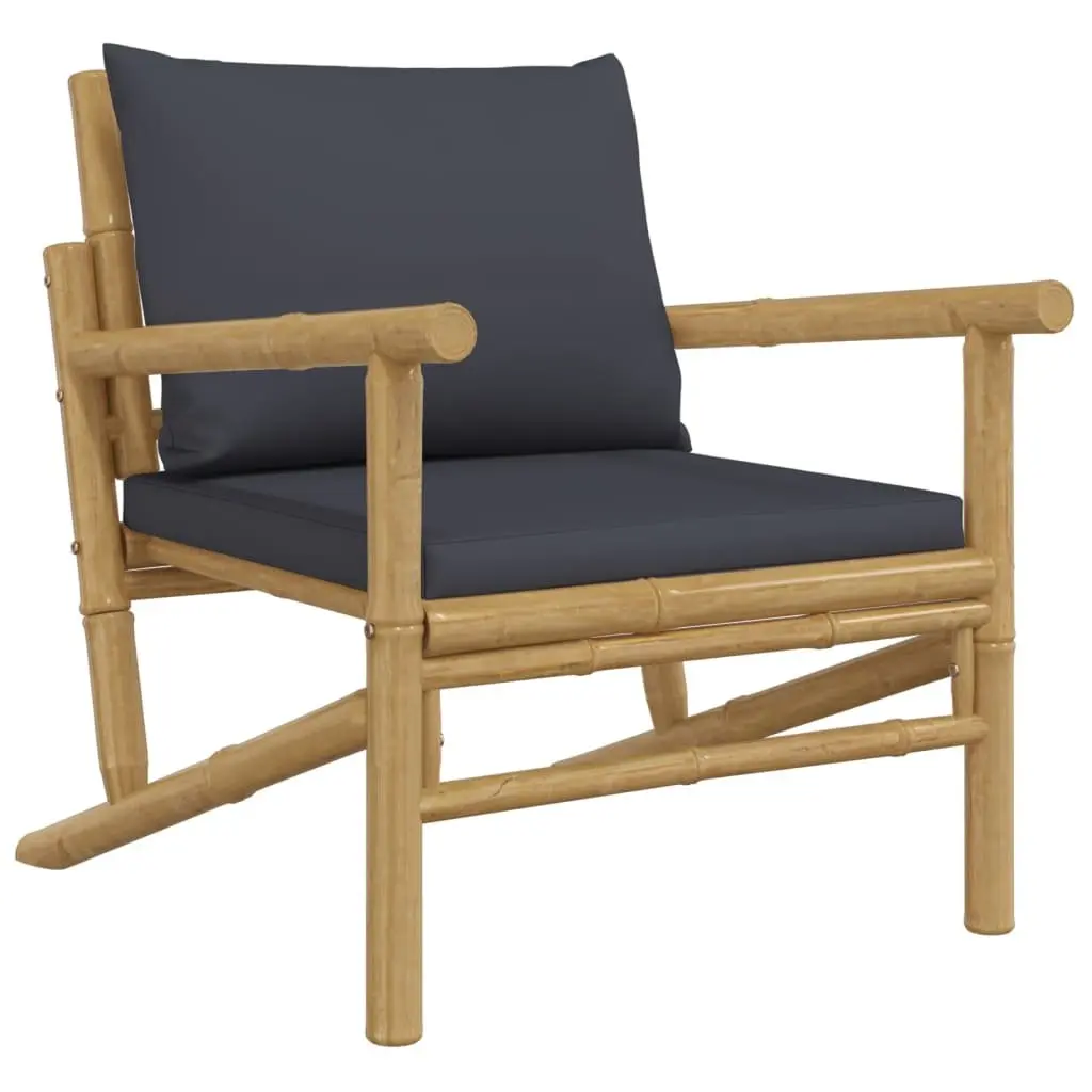 Bamboo Garden Chairs Backrest 2 Pcs Grey Cushions Outdoor Patio Seating