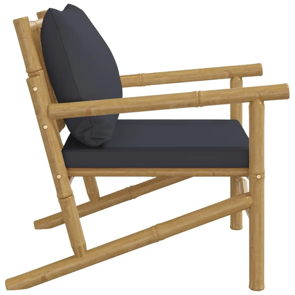 Bamboo Garden Chairs Backrest 2 Pcs Grey Cushions Outdoor Patio Seating