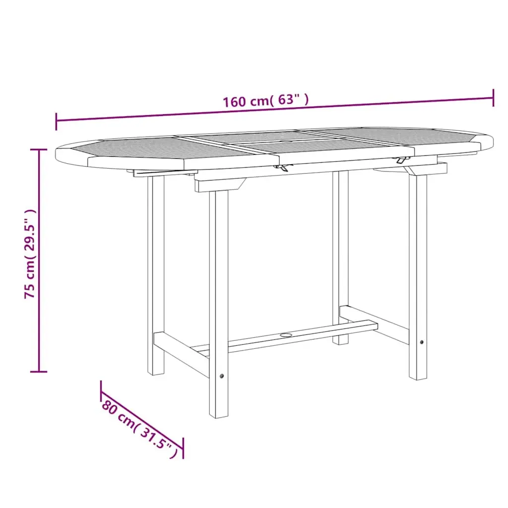 Extending Garden Table 110-160x80x75cm Solid Teak Wood Outdoor Dining Patio