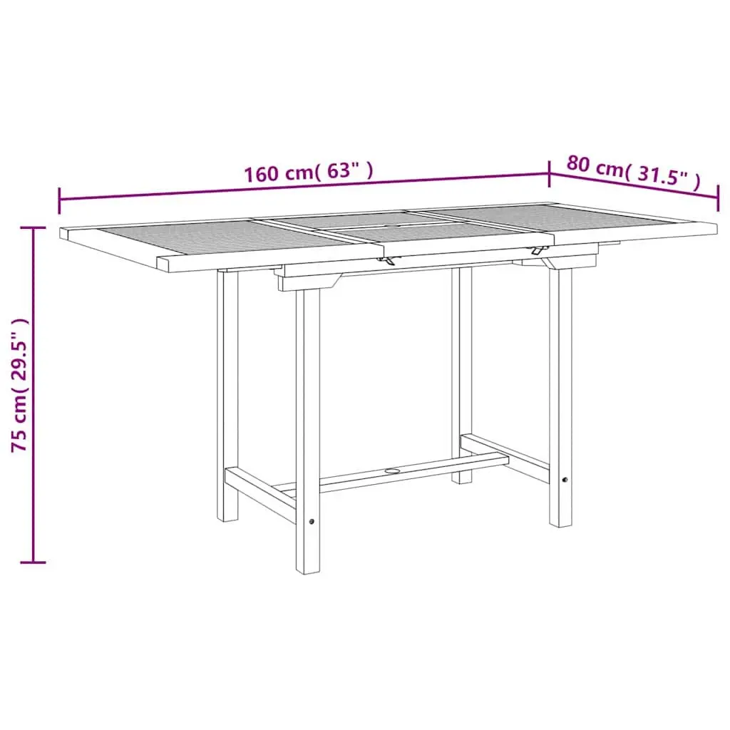 Extendable Garden Table Wooden 110-160x80x75cm Outdoor Dining Patio Furniture