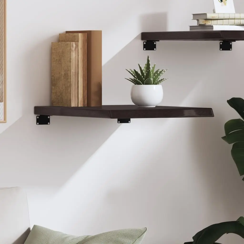 Wall Shelf Rustic Dark Brown Solid Oak Wood 40 x 60 x 2-4 cm