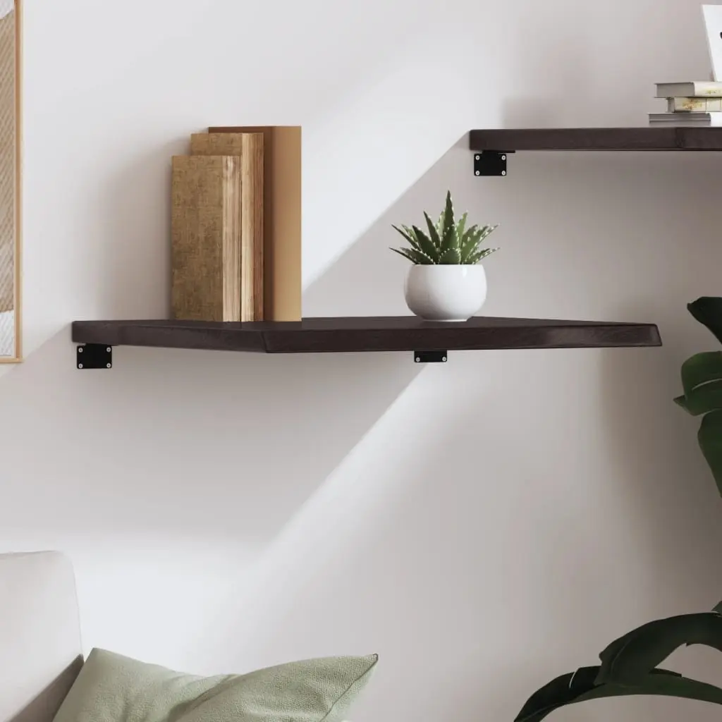 Wall Shelf Rustic Handmade Live Edge Solid Oak Wood Dark Brown 60x50cm