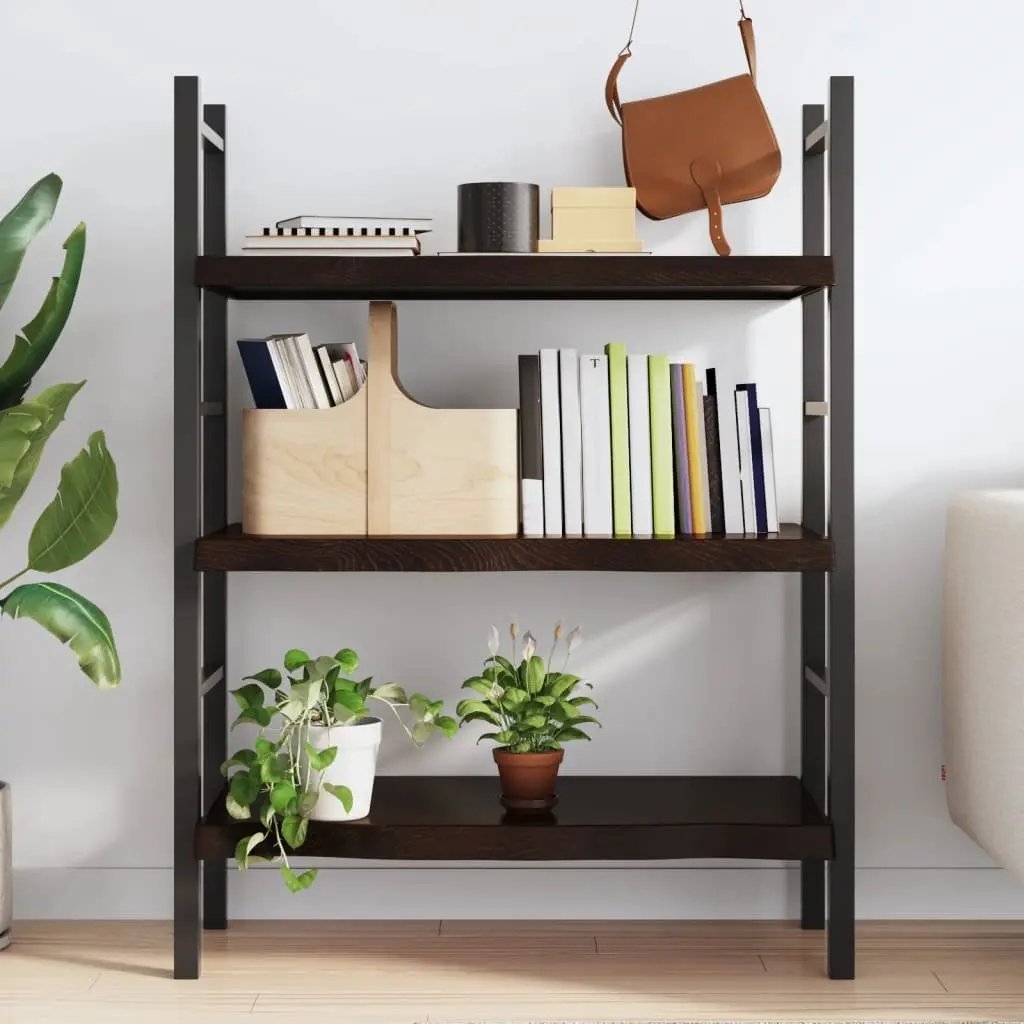 Wall Shelf Rustic Handmade Live Edge Dark Brown Solid Oak Wood 80 x 60 x 2-6 cm