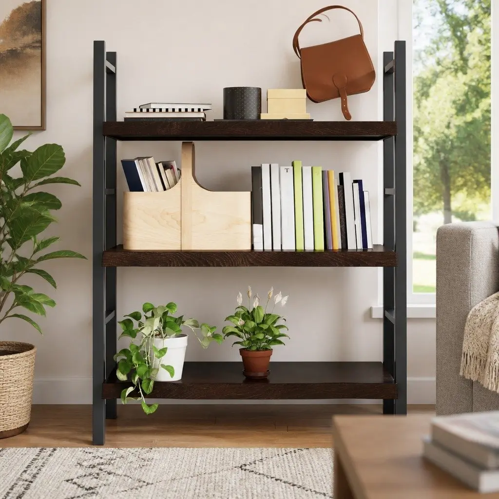 Wall Shelf Rustic Live Edge Dark Brown Solid Oak Wood 100L x 60W x 2-6H cm