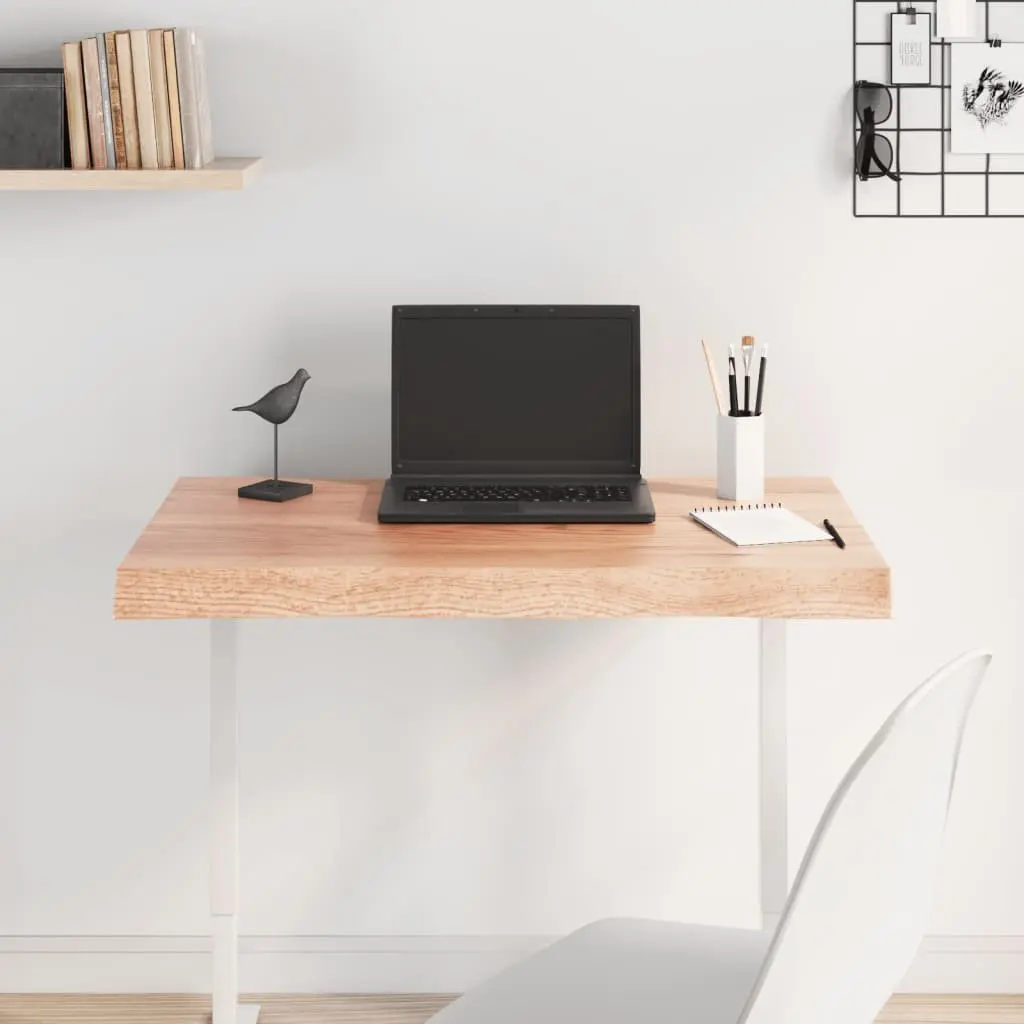 Solid Oak Wood Table Top Live Edge Brown 80x50cm Treated Wooden Tabletop