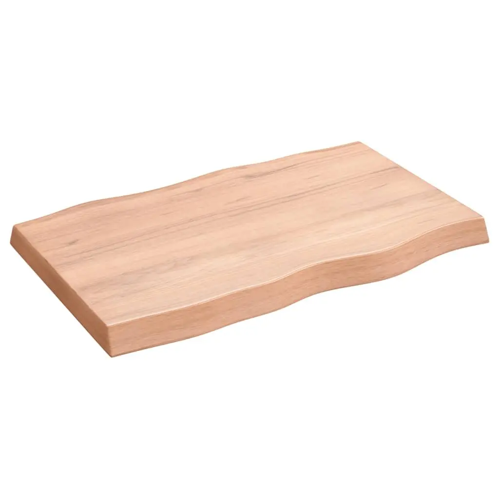 Solid Oak Wood Table Top Live Edge Brown 80x50cm Treated Wooden Tabletop
