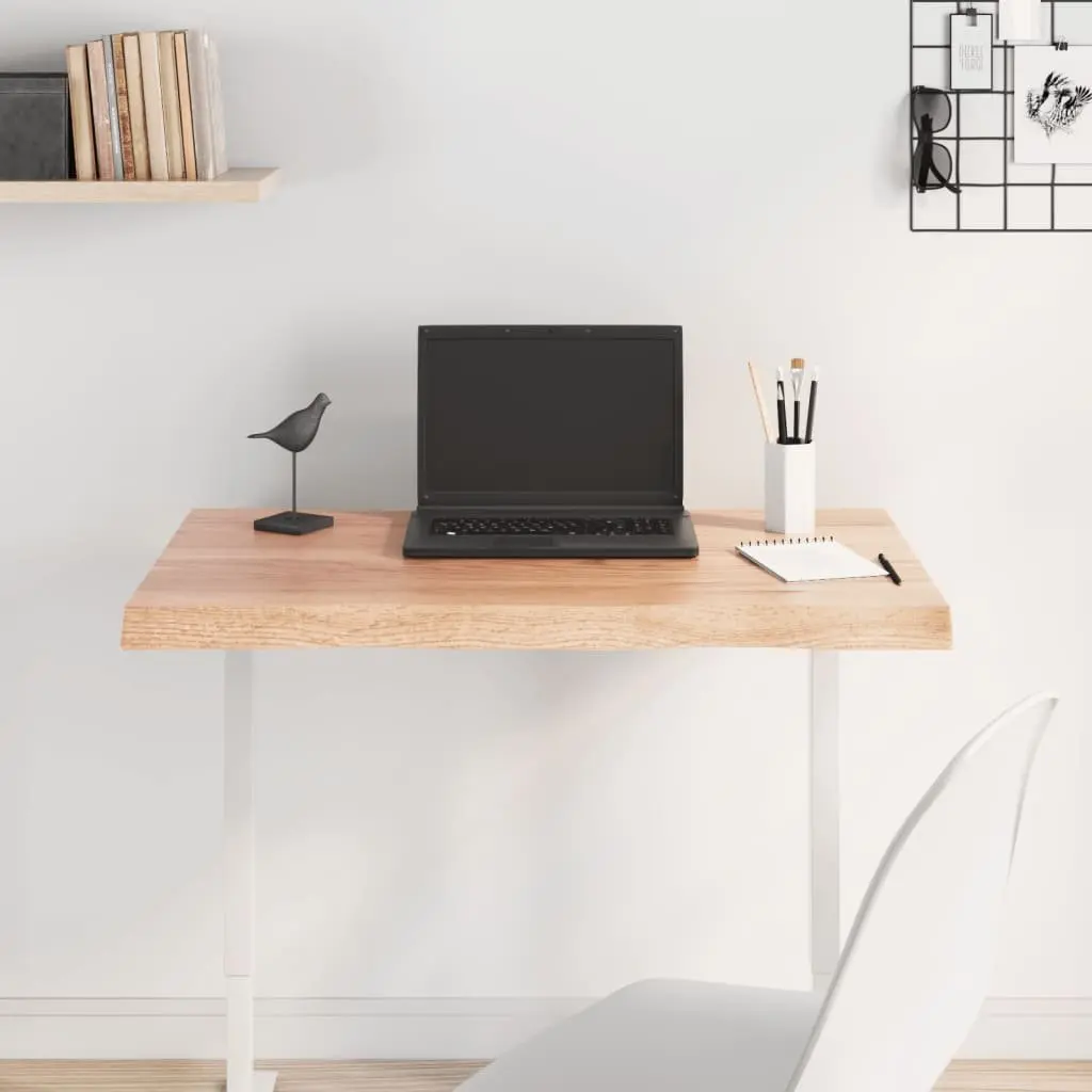 Solid Oak Wood Table Top Live Edge Brown 80x60cm