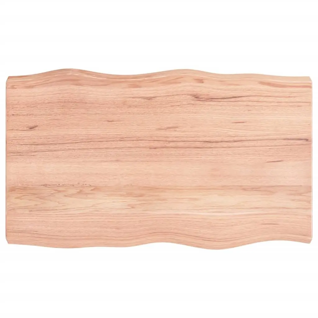 Solid Oak Wood Table Top Live Edge Brown 100x60cm