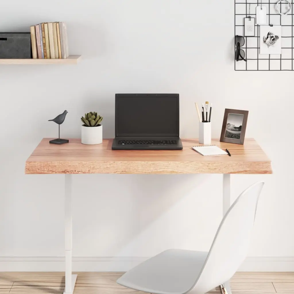 Solid Oak Wood Table Top Live Edge Brown 100x60cm