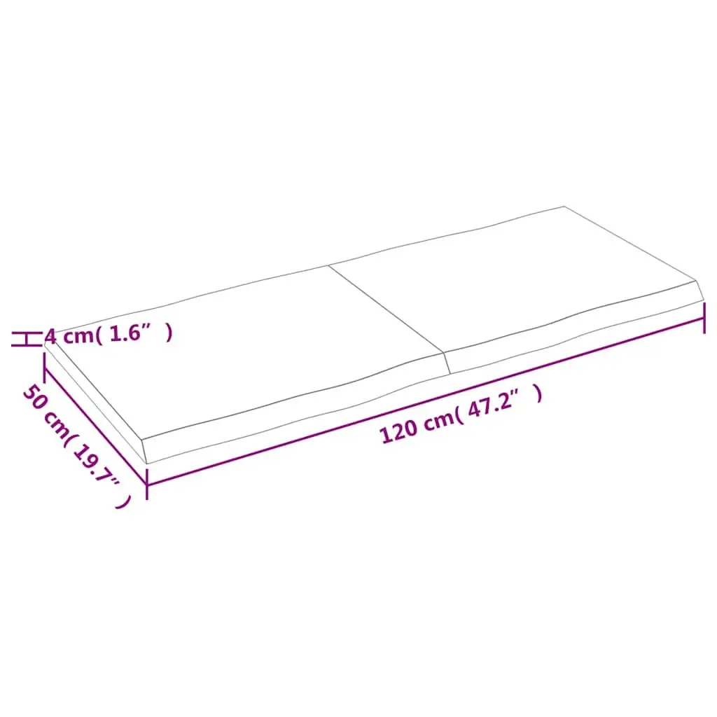 Solid Oak Wood Table Top Live Edge Folding 120x50cm