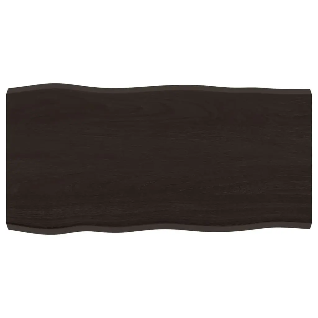Solid Oak Wood Table Top Live Edge Dark Brown 80x40cm Handcrafted Replacement Surface
