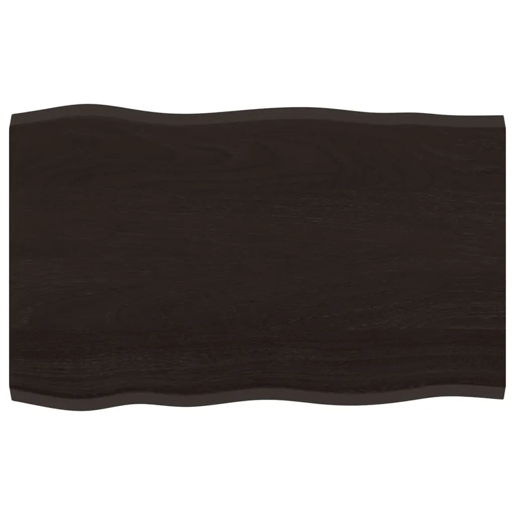Table Top Live Edge Solid Oak Wood Dark Brown 80x50x2 cm
