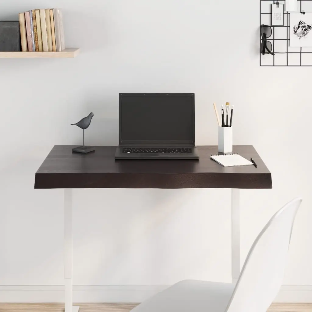 Table Top Live Edge Solid Oak Wood Dark Brown 80x50x2 cm