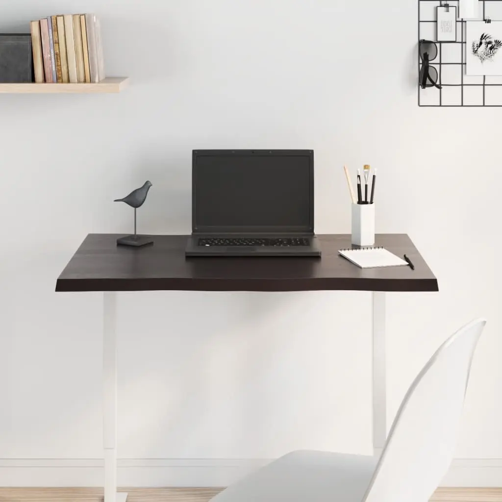 Solid Oak Wood Replacement Tabletop Live Edge Dark Brown 80x60x2cm