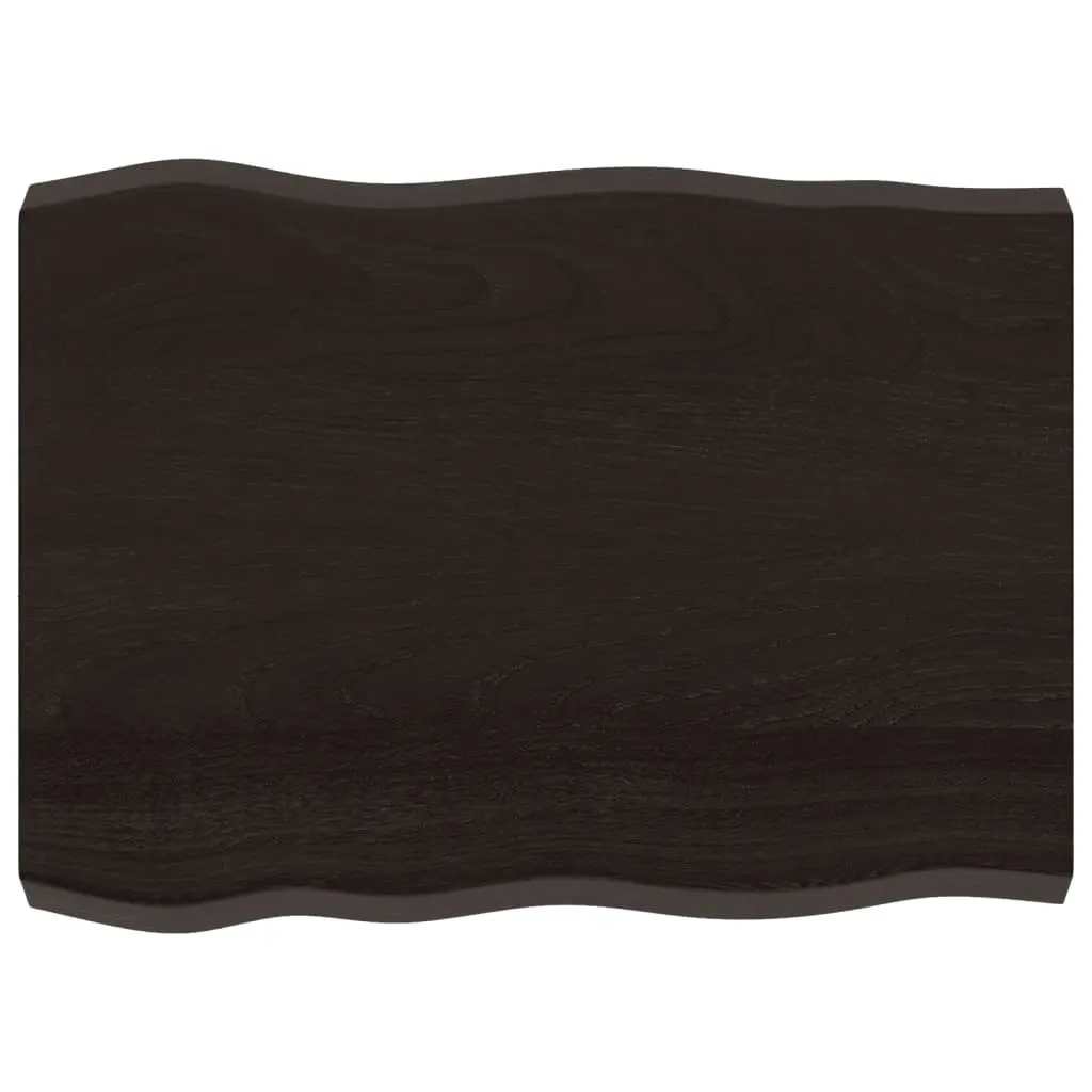 Tabletop Solid Oak Wood Live Edge Dark Brown 80x60cm