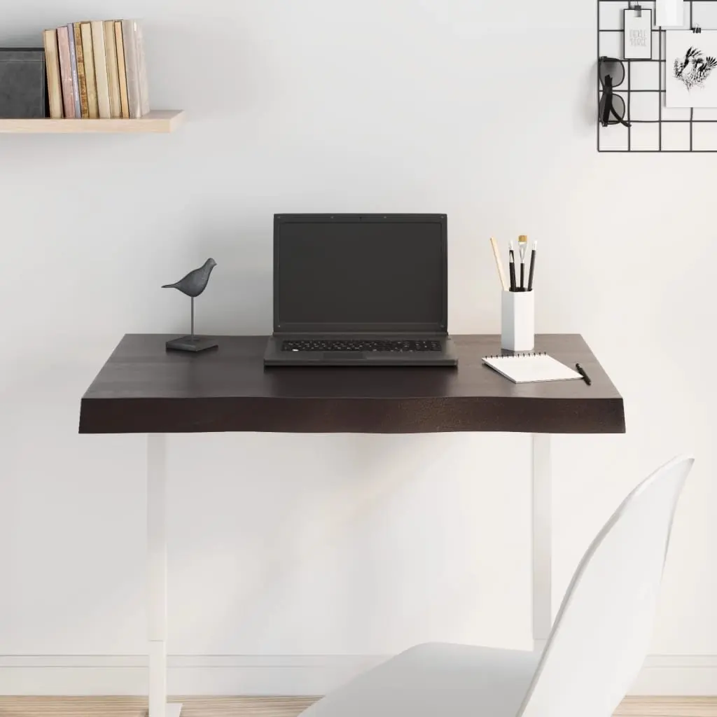 Tabletop Solid Oak Wood Live Edge Dark Brown 80x60cm