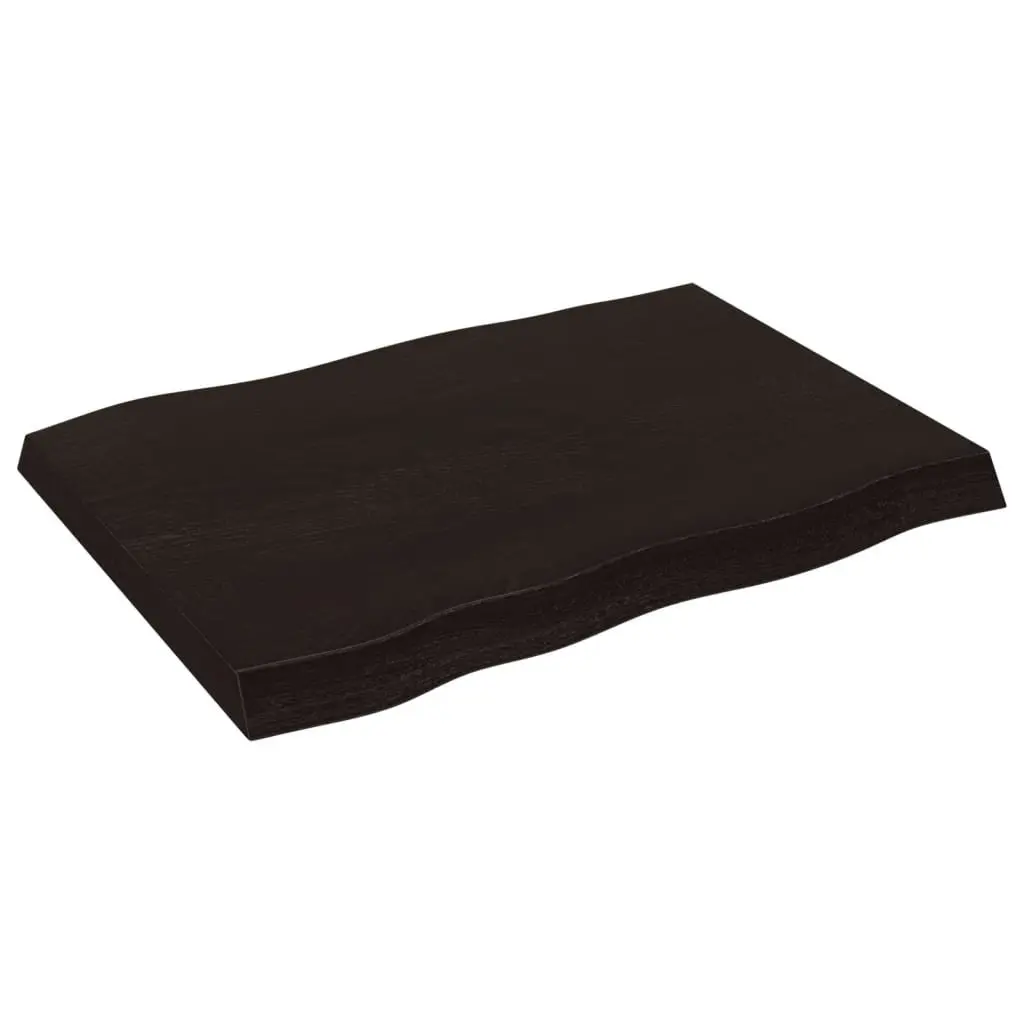 Tabletop Solid Oak Wood Live Edge Dark Brown 80x60cm