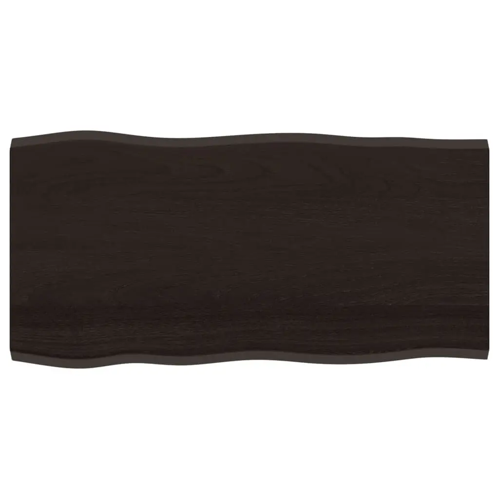 Wooden Table Top Solid Oak Live Edge Dark Brown 100x50cm
