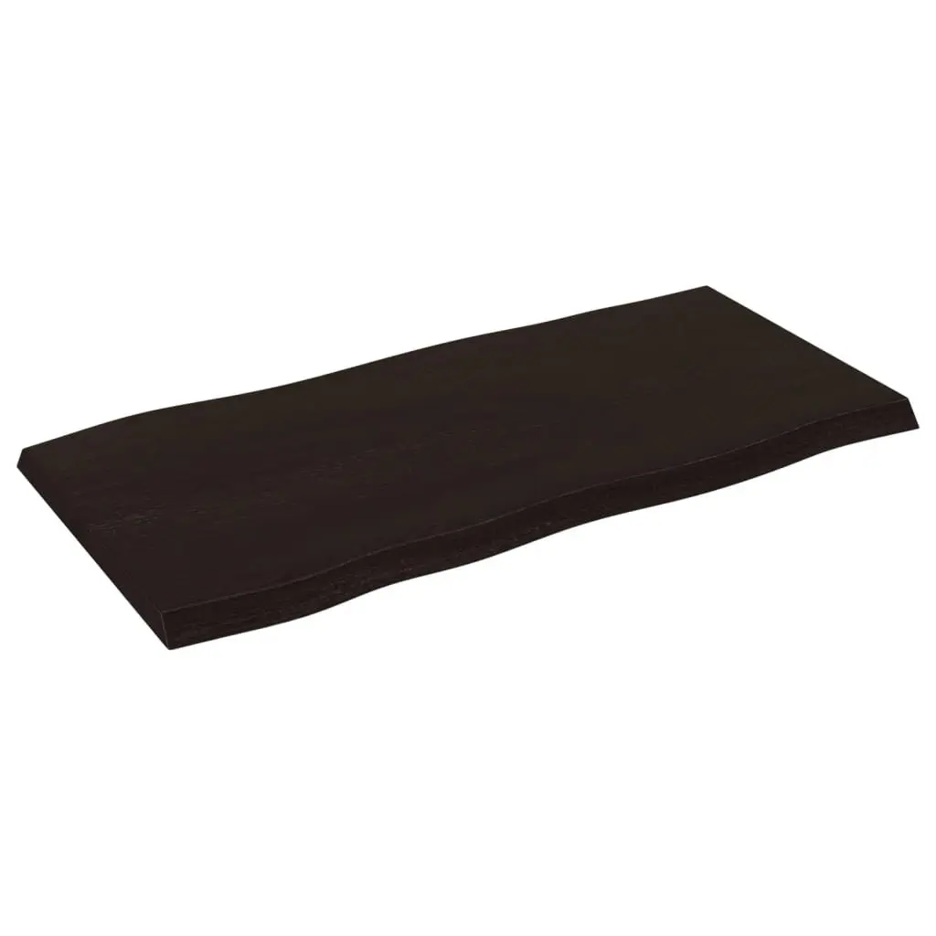 Solid Oak Wood Table Top Live Edge Dark Brown 100x50cm Replacement Treated Board