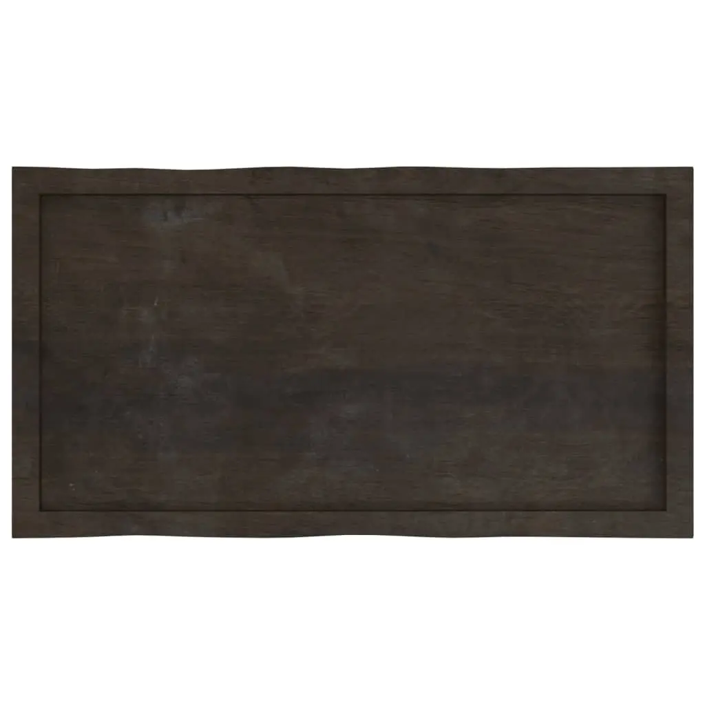 Solid Oak Wood Table Top Live Edge Dark Brown 100x50cm Replacement Treated Board