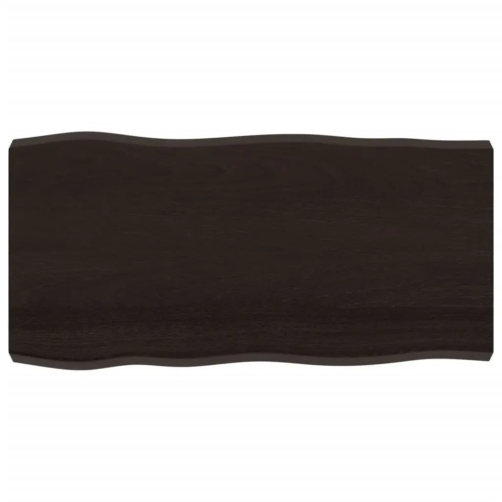 Wooden Table Top Live Edge Dark Brown 100x50cm Solid Oak Handcrafted Replacement