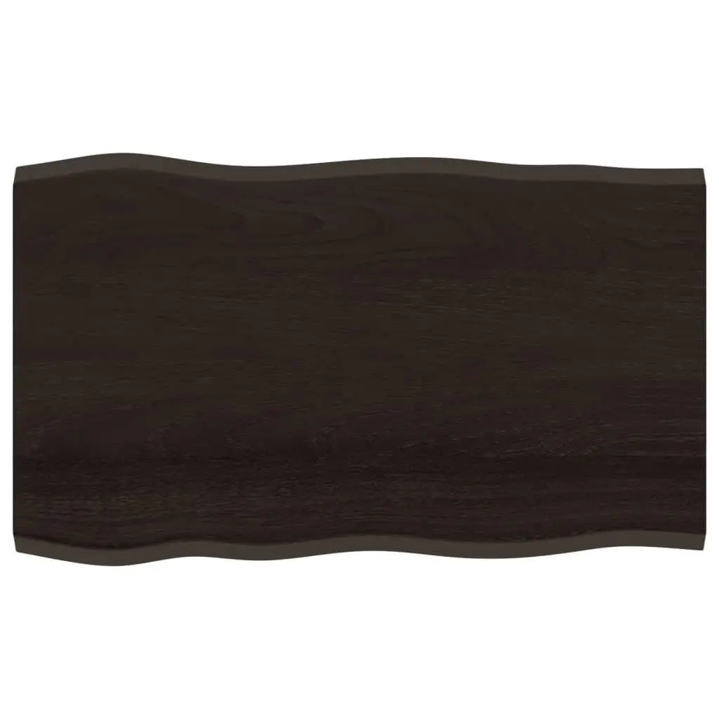 Solid Oak Wood Table Top Live Edge Dark Brown 100x60x2 cm Treated Handcrafted