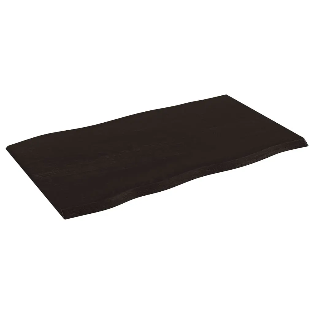 Solid Oak Wood Table Top Live Edge Dark Brown 100x60x2 cm Treated Handcrafted