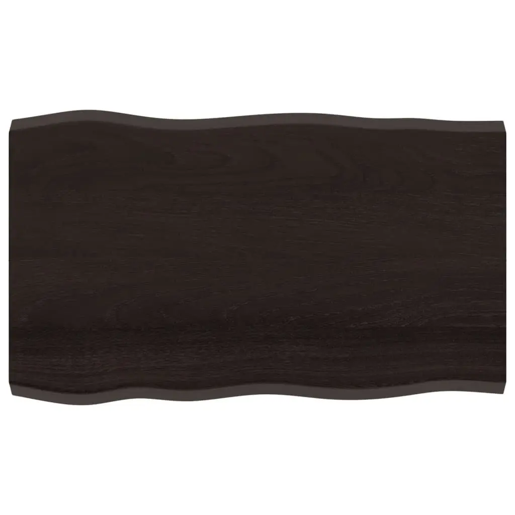 Handcrafted Dark Brown Solid Oak Wood Table Top Live Edge 100x60cm