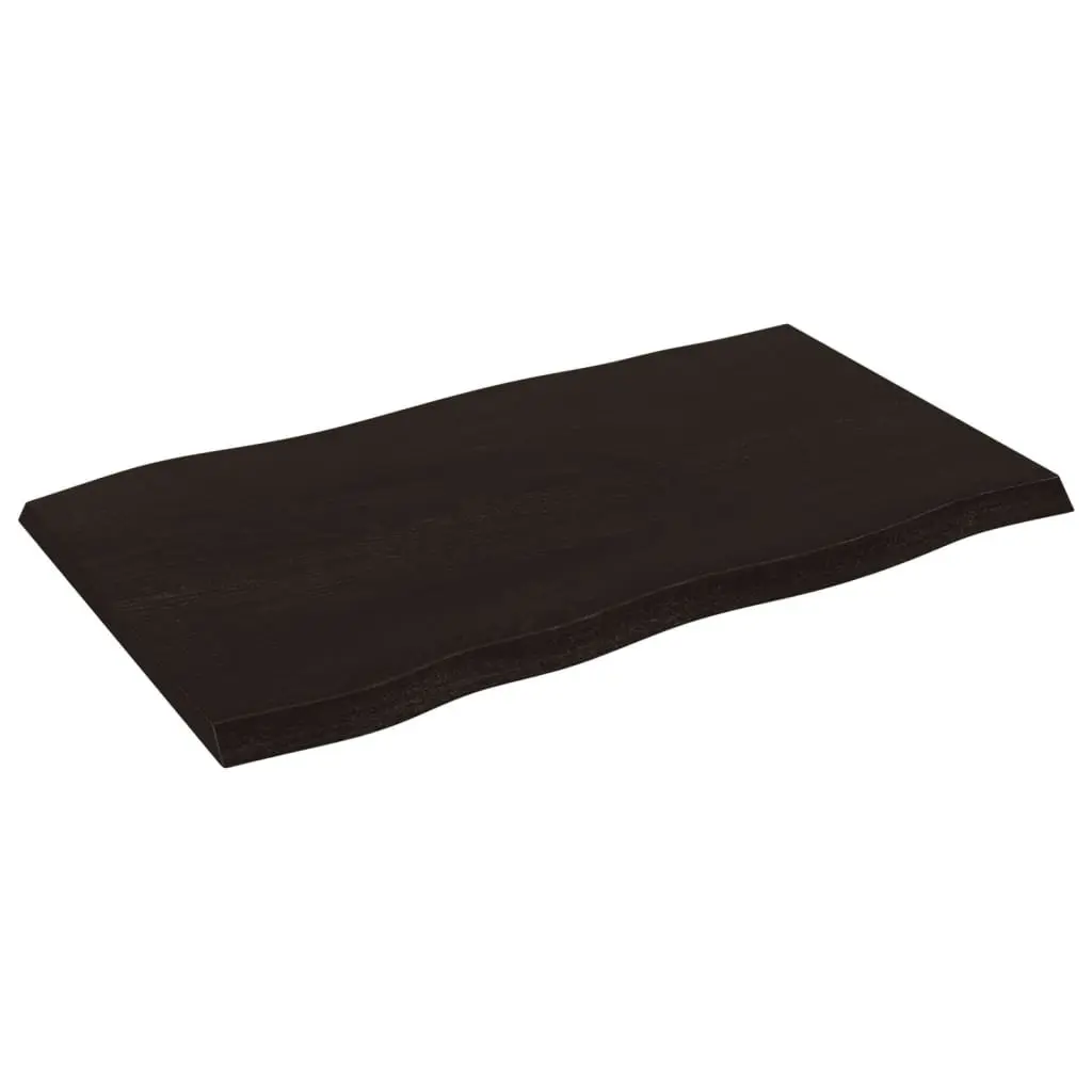Handcrafted Dark Brown Solid Oak Wood Table Top Live Edge 100x60cm