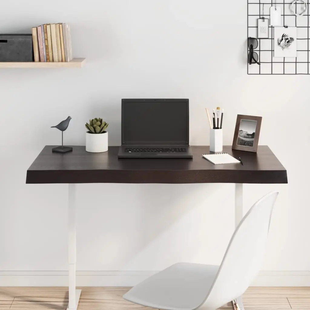 Wooden Table Top Live Edge Dark Brown Solid Oak 100x60cm