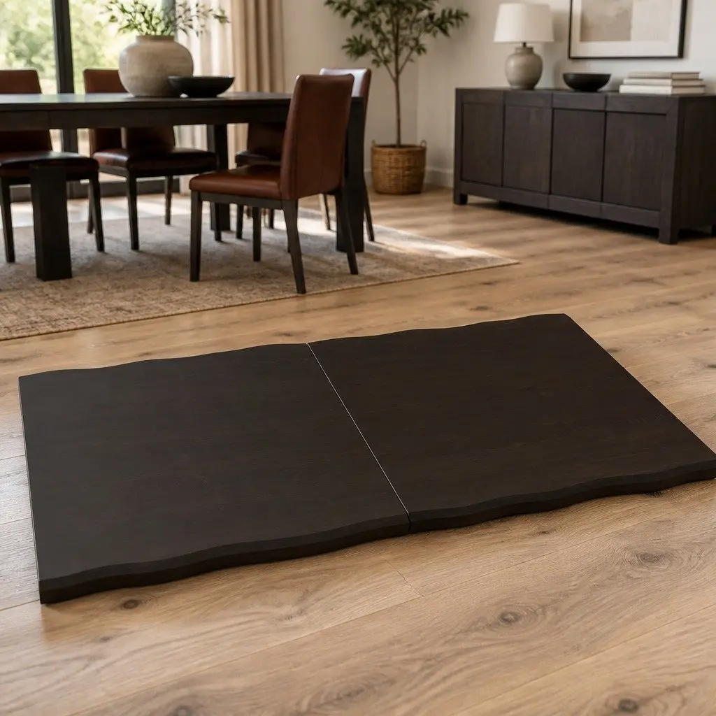 Wooden Table Top Live Edge Dark Brown 120x60cm Solid Oak Foldable