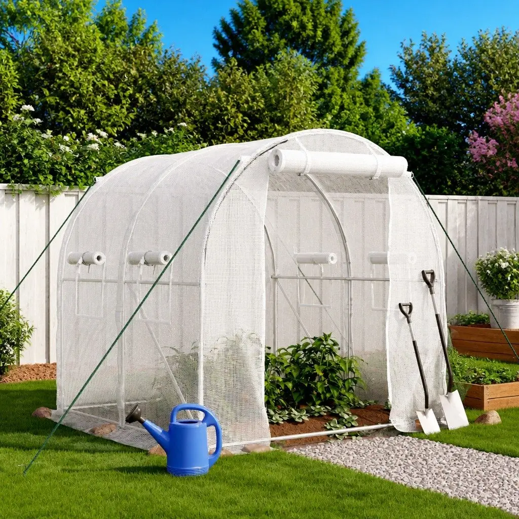 Greenhouse White Steel Frame PE Cover 2x2x2 m