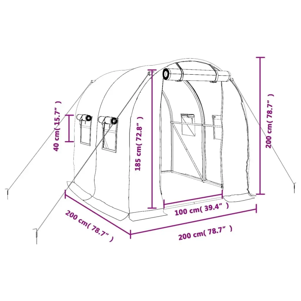 Greenhouse White Steel Frame PE Cover 2x2x2 m
